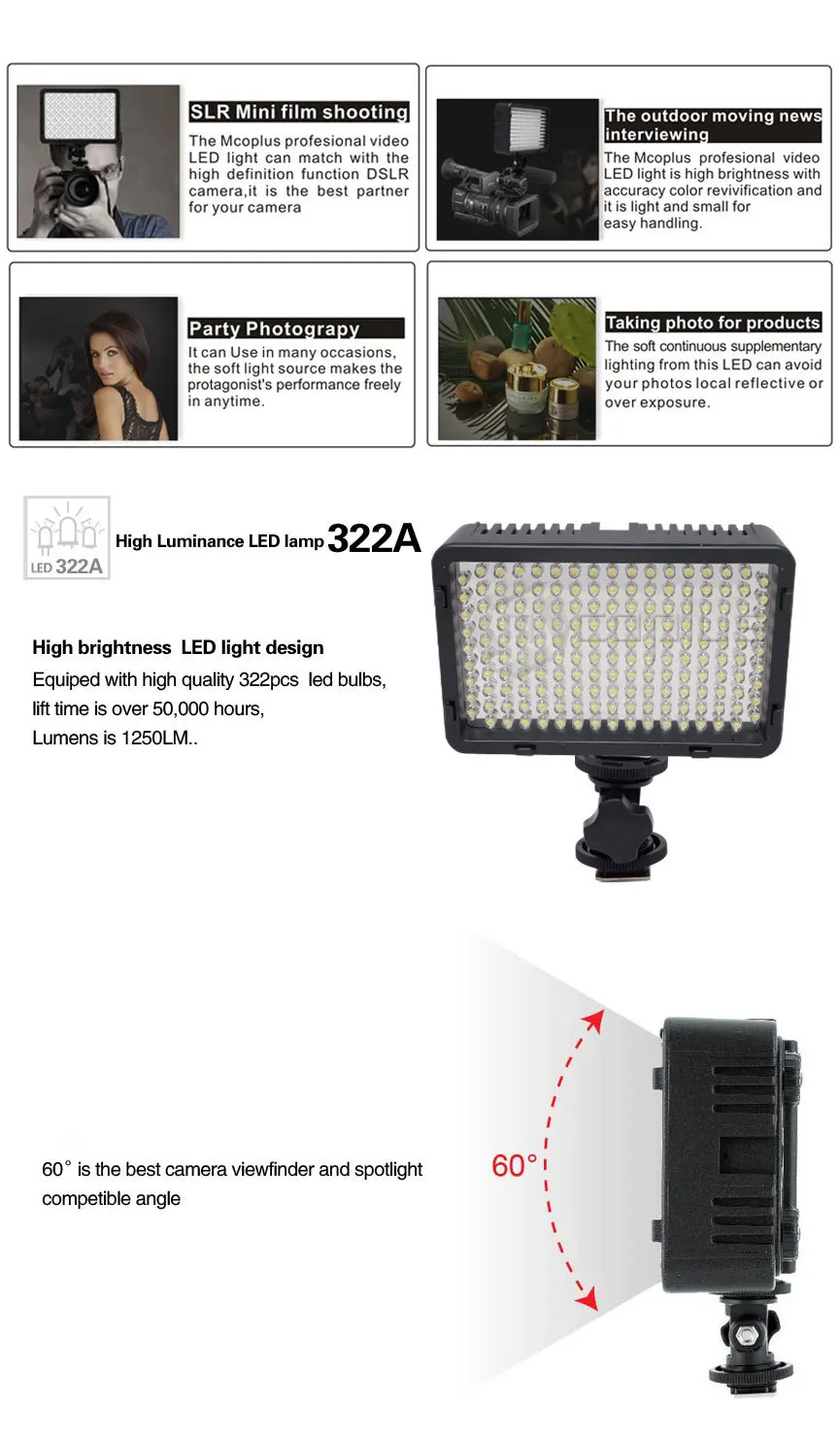 Mcoplus 322 светодиодный Фото Студийный видео светильник для Canon Nikon Panasonic Pentax samsung Olympus& DV видеокамера цифровая зеркальная камера