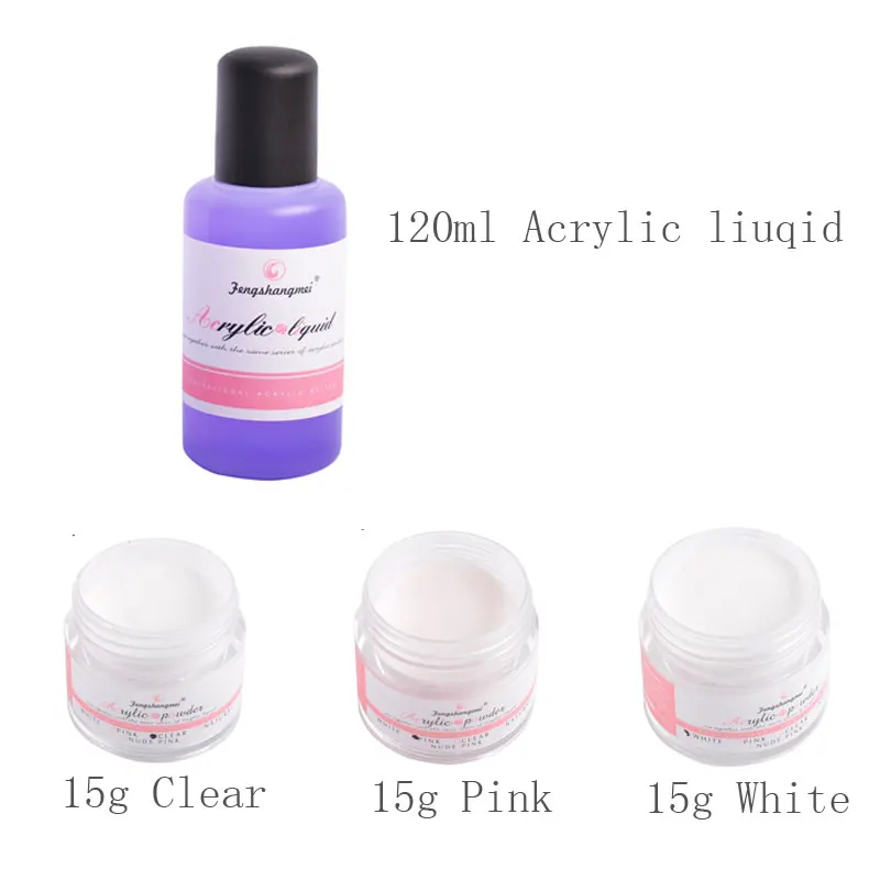 Pink white clear set Fengshangmei акриловый набор для ногтей 3 цвета Кристальный дизайн ногтей Маникюр 3D дизайн акриловая пудра Жидкий набор - Цвет: Pink white clear set