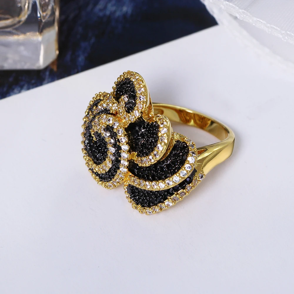 Черное 2-тонное кольцо для пальцев с микро закрепкой и прозрачное CZ ювелирные