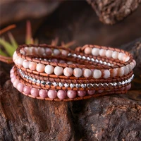 new leather bracelets natural stones crystal 3 strands wrap bracelets handmade vintage woven boho bracelet dropshipping
