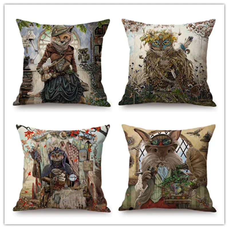 

Fairy Tale Alice in Wonderland Cute Animals Fox Bunny Owl Art Decorative Pillow Children Kids Room Decoration Sofa Cushion Cover