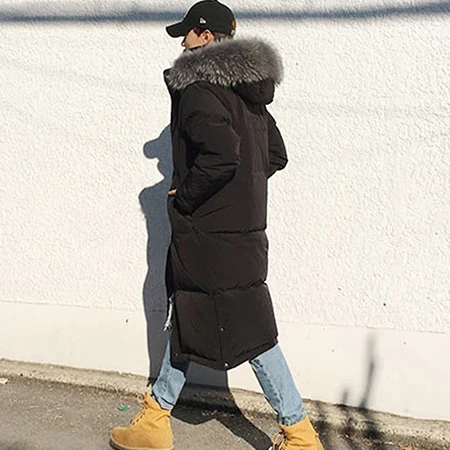 

Winter plus ovesize male long duck down coat man over-the-knee ultra maxi thickening jacket natural raccoon fur collar hood 3xl