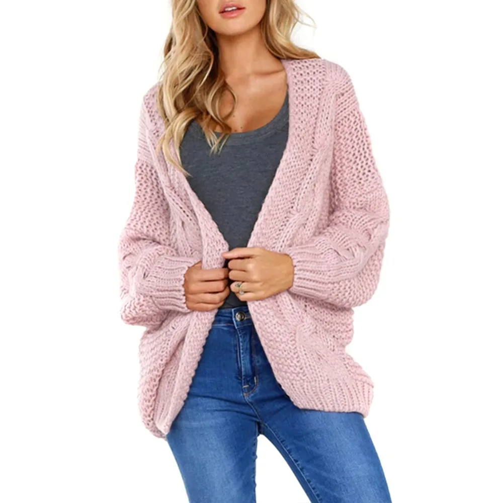 2018 Autumn Women Woolen Yarn Sweater Long Sleeve Solid Casual Pocket Knitted Plus Size Outerwear Open Stitch |