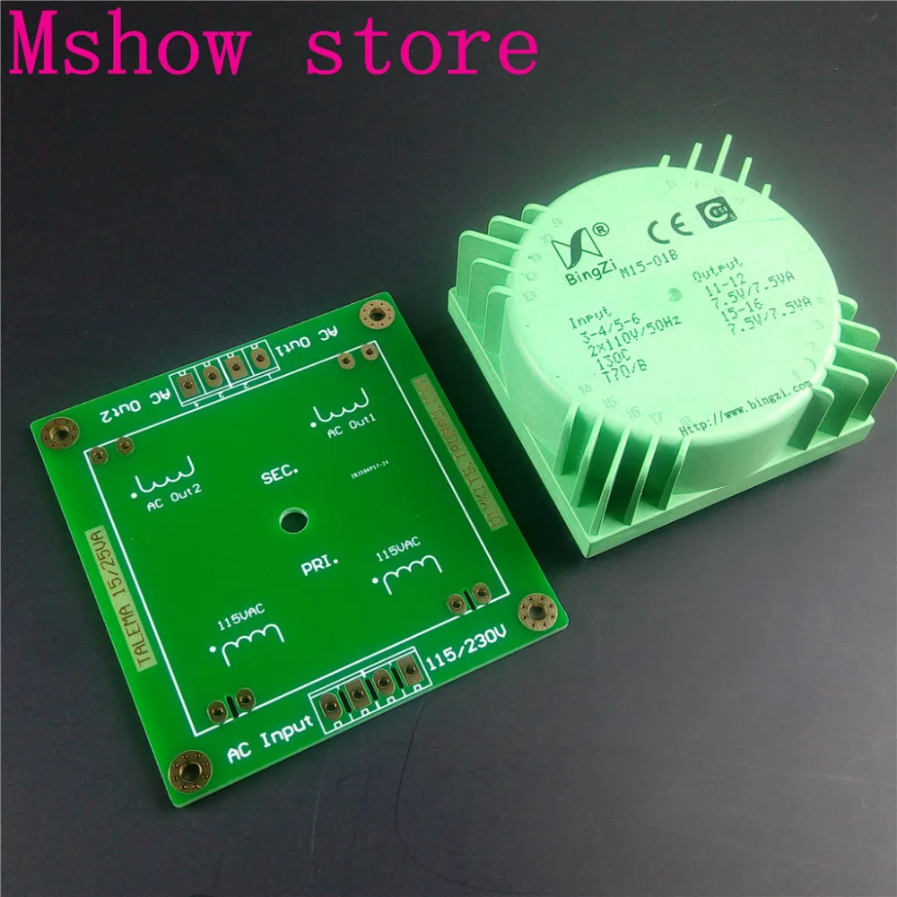 

Герметичный трансформатор Mshow 15VA 15 Вт Bingzi с монтажной печатной платой, установочный вход 110 в * 2, выход 15 в 18 в 12 В для аудио, Hi-Fi, amp, DAC
