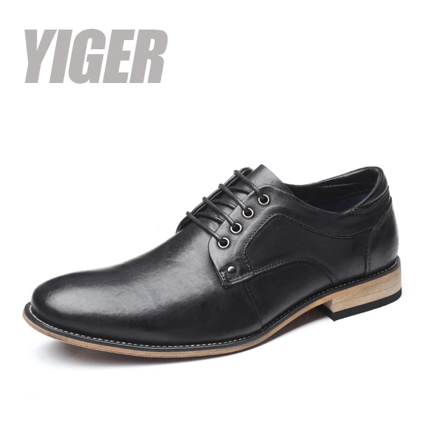 YIGER/Новинка; Мужские модельные туфли; мужская деловая Обувь На Шнуровке; большие размеры; деловая обувь из натуральной кожи; мужская обувь, увеличивающая рост; 0301 - Цвет: Black dress shoes
