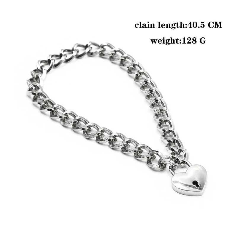 Fashion Materials Alloy Bold Iron Chain Heart Lock Collar For Women Men Sex Toys |