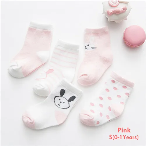 style 2-S pink Зима-весна,, 5 пар, детские носки с милыми рисунками мягкий хлопковый носок для новорожденных и малышей, удобные носки до лодыжки для От 0 до 10 лет - Цвет: style 2-S pink