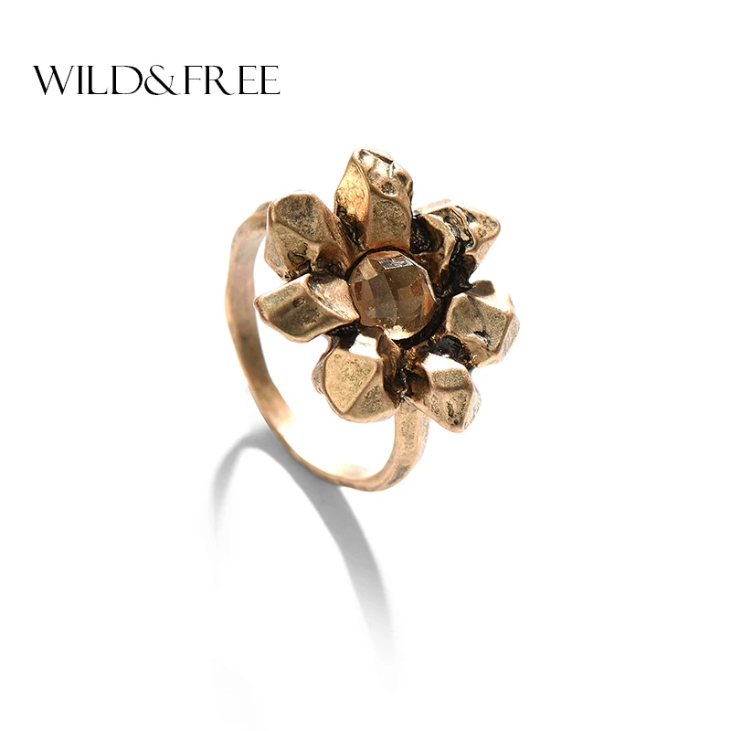 Кольца на палец с цветком из сплава ювелирное изделие круглым стеклом 2 цвета