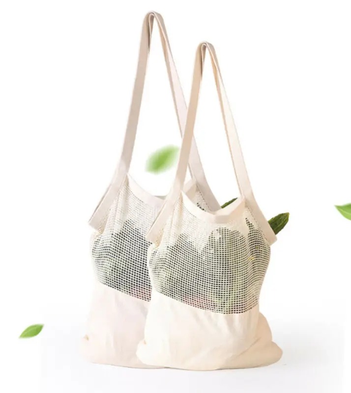 Fashion Reusable Cotton Mesh Fruit Bag String Grocery Fruit Storage Shopping Bag
