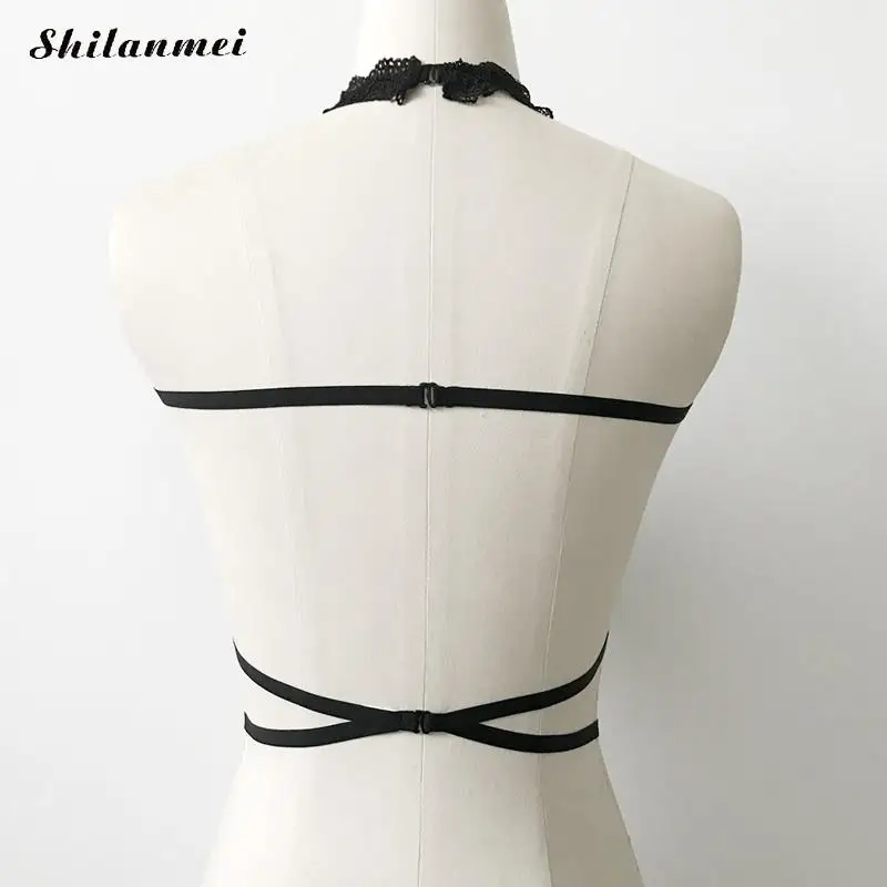 2018 Sexy Harness Black Lace Halter Bra Top Women Lingerie Floral Strap Hollow out Wireless Bralette Push up Intimates | Женская одежда