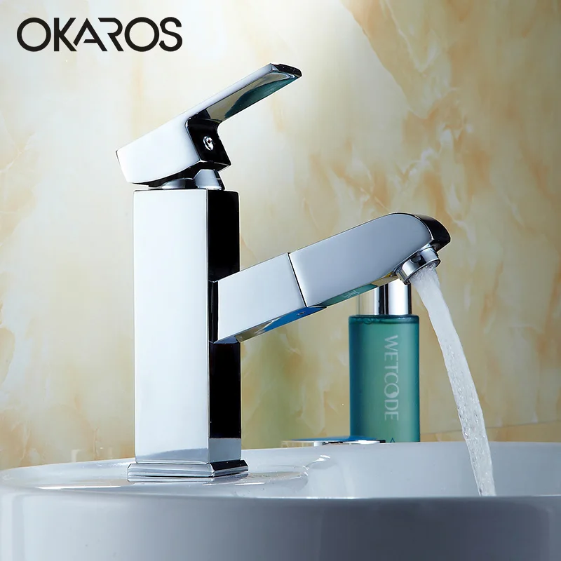 Современный Смеситель OKAROS для раковины в ванной комнате выдвижная