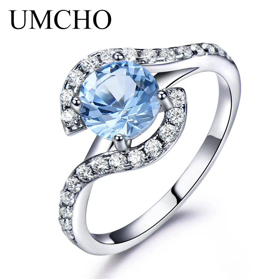 Sky Blue Topaz UMCHO создан Небесно голубой топаз Настоящее 925 пробы серебряные кольца для женщин обручение романтический свадебный юбилей подарок хорошее ювелирное изделие - Цвет камня: Sky Blue Topaz