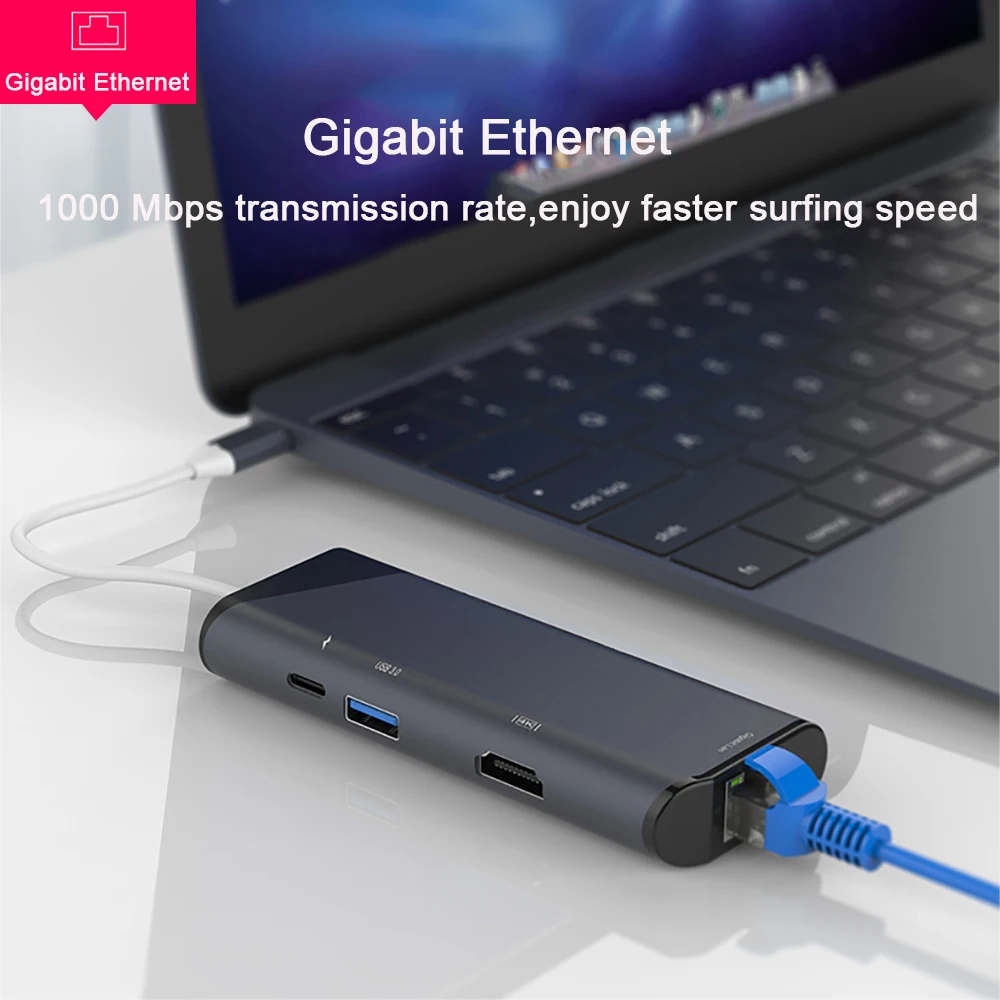 7 в 1 USB C концентратор HDMI 4K Gigabit Ethernet Rj45 адаптер 3 SD/TF кардридер PD для MacBook Pro iPad Type