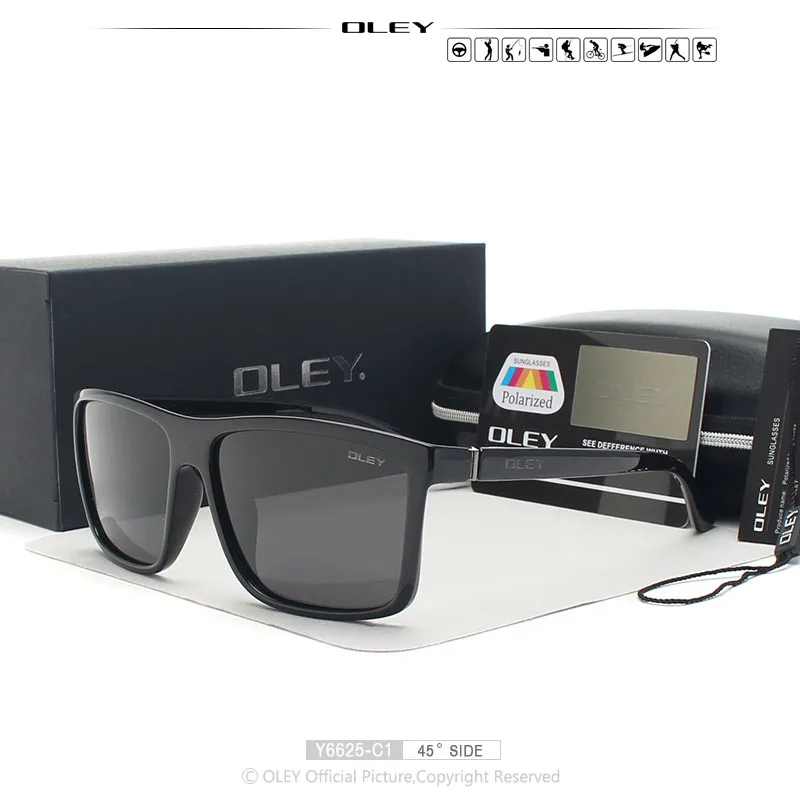 Y6625 C1 BOX OLEY, брендовые, Ретро стиль, солнцезащитные очки, мужские, классические, мужские, квадратные очки, для вождения, для путешествий, очки, унисекс, Gafas Oculos UV400 Y6625 - Цвет линз: Y6625 C1 BOX