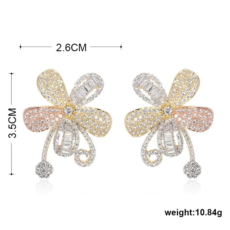 Blucome, изысканные серьги-гвоздики, цветок, триколор, медь, циркон, ювелирные изделия для женщин, для свадьбы, банкета, вечерние, юбилейные аксессуары, подарок