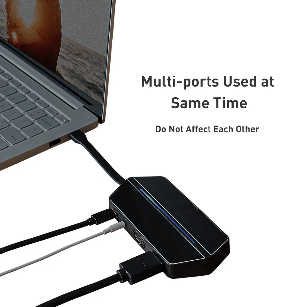 Dyplay концентратор USB Type C адаптер, многопортовый 8 в 1 комбинированный концентратор с портом HDMI/VGA, USB 3,0/3,5 мм аудио, CF/SD/TF кард-ридер дорожная док-станция