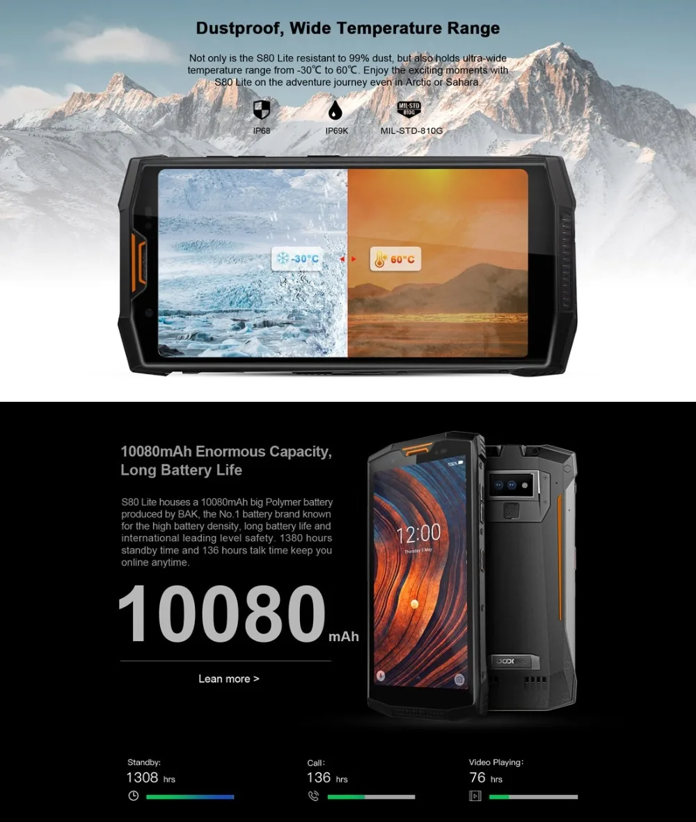 DOOGEE S80 Lite IP68 4 GB + 64 5 99 дюйма MTK6763T Восьмиядерный влагонепроницаемые Walkie Talkie 10080 mAh