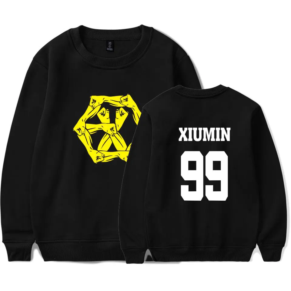 Женская и мужская теплая хлопковая толстовка KPOP EXO черно-белый пуловер с