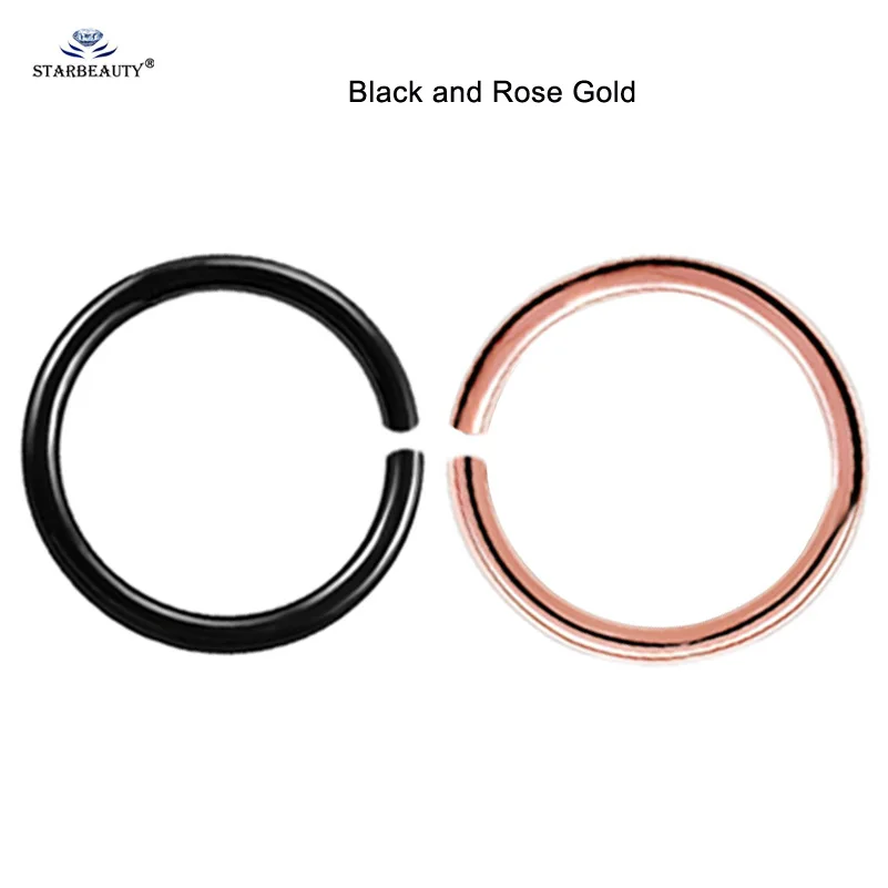 Black and Rose Gold 2 шт. 20G 6/8/10 мм фальшивый нос кольцо спирали пирсинг кольцо для пирсинга губ поддельные перегородки Пирсинг для пупка пирсинг Pircing серьги в виде колец, ювелирные изделия - Окраска металла: Black and Rose Gold