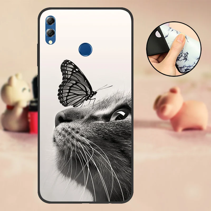 AHDMV Чехол для huawei Honor 8X черный мягкий Силиконовый ТПУ чехол из ТПУ чехол для huawei Honor 8X бампер с милым рисунком черный чехол - Цвет: AHDMV