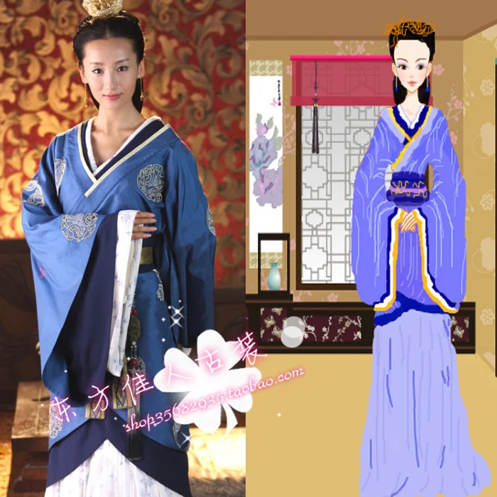 

Blue Slim Hanfu Solid Color QiaoHui Traditional Hanfu QuJu TV Play Schemes of A Beauty Maid Servant Costume