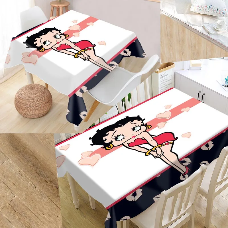 

Custom betty boop Pattern Tablecloth Waterproof Oilproof Rectangular Home Wedding Tablecloth Textiles