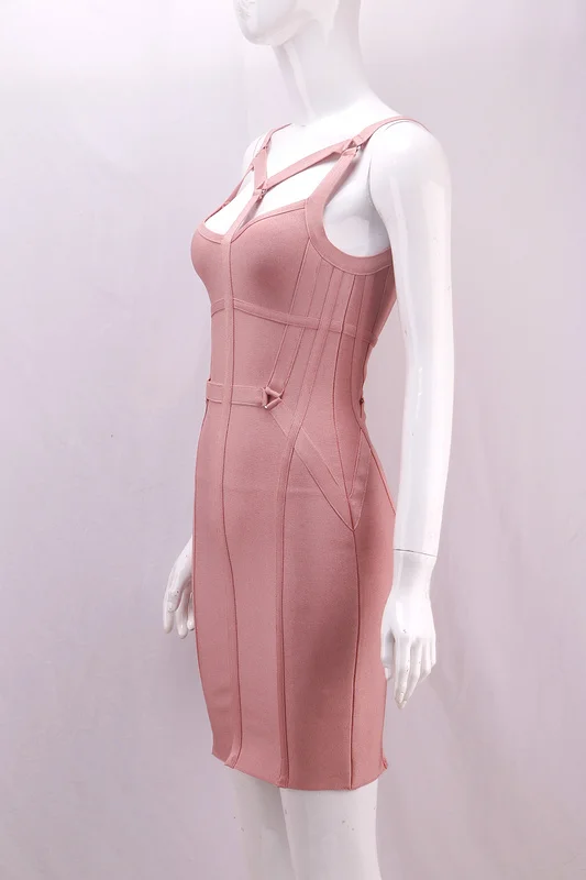 

High Quality Pink Sleeveless Rayon Bandage Dress Homecoming Party Bodycon Dress