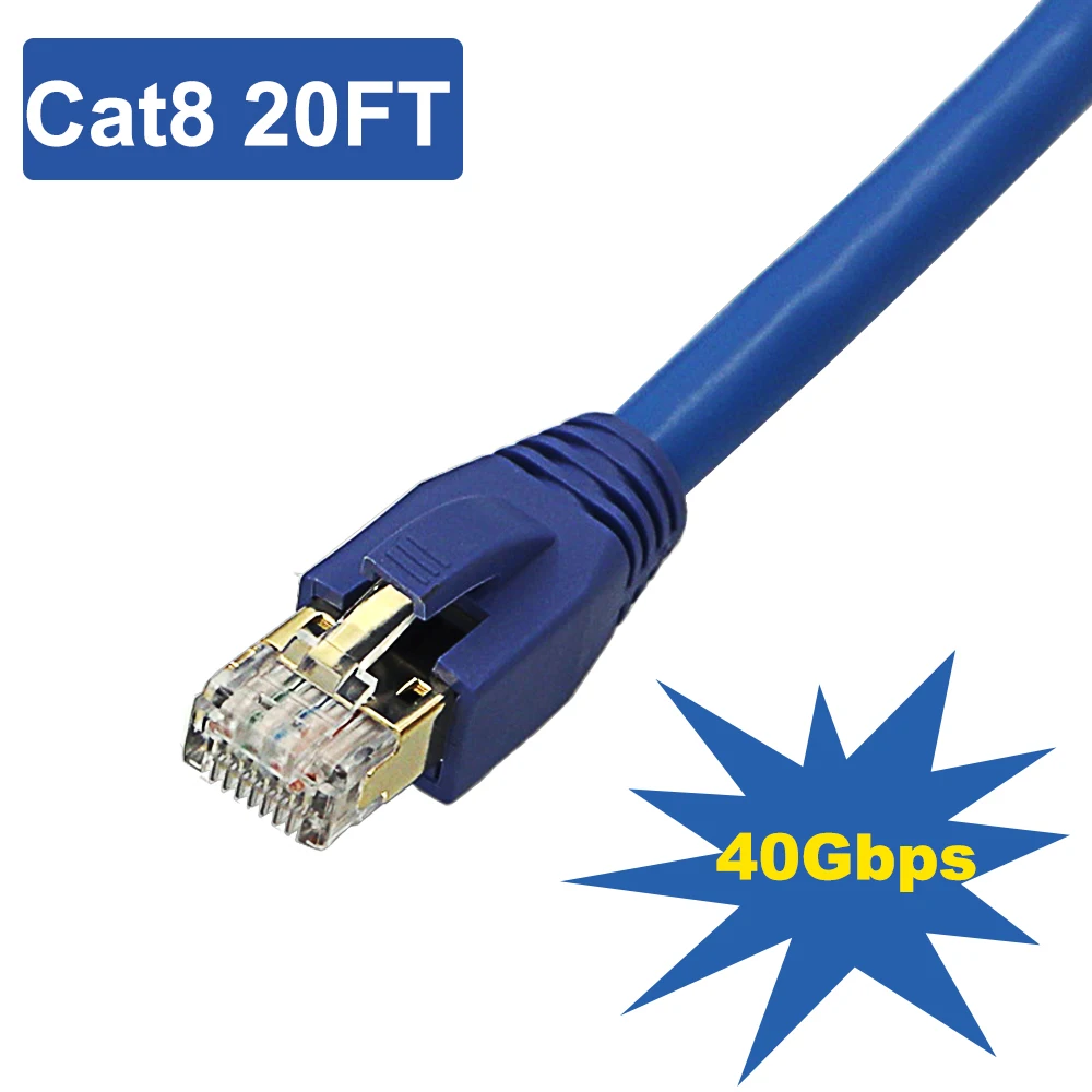 Ethernet Cat8 Network Cable Cord (20Ft) - 40Gbps 2000Mhz High Speed Supports Cat7/Cat6/Cat5e Standards for Internet Connectors | Мобильные