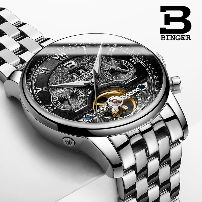 Классические деловые мужские автоматические часы Tourbillon механические с