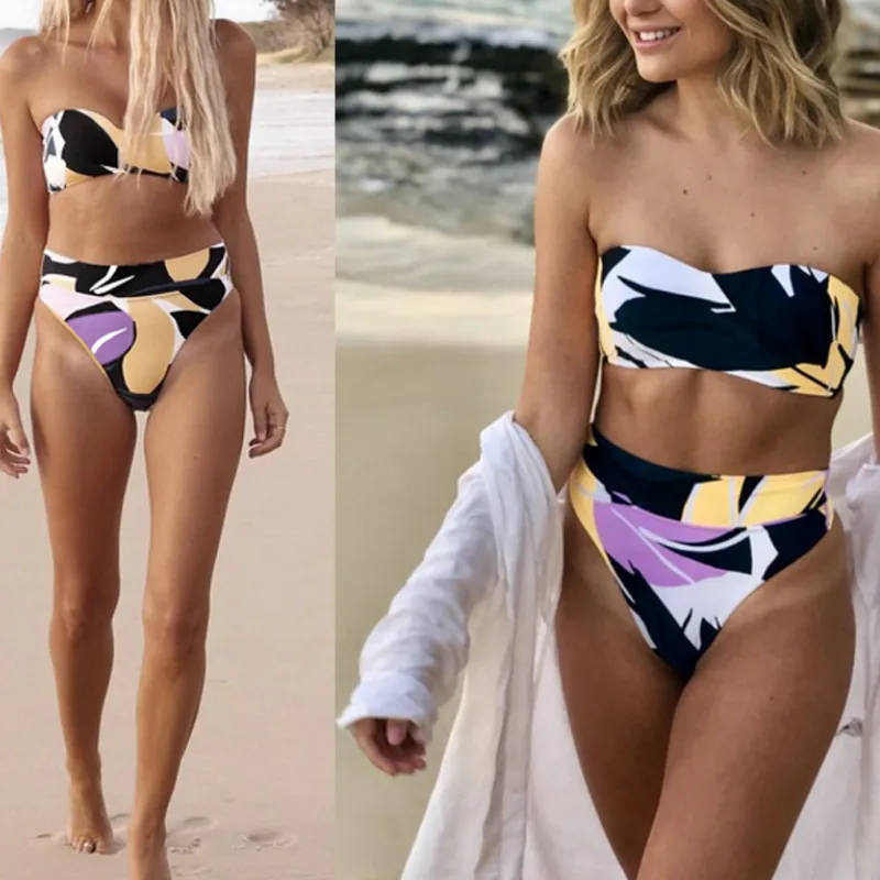 Женский раздельный купальник с чашками пуш ап и высокой талией|Комбинезоны| |