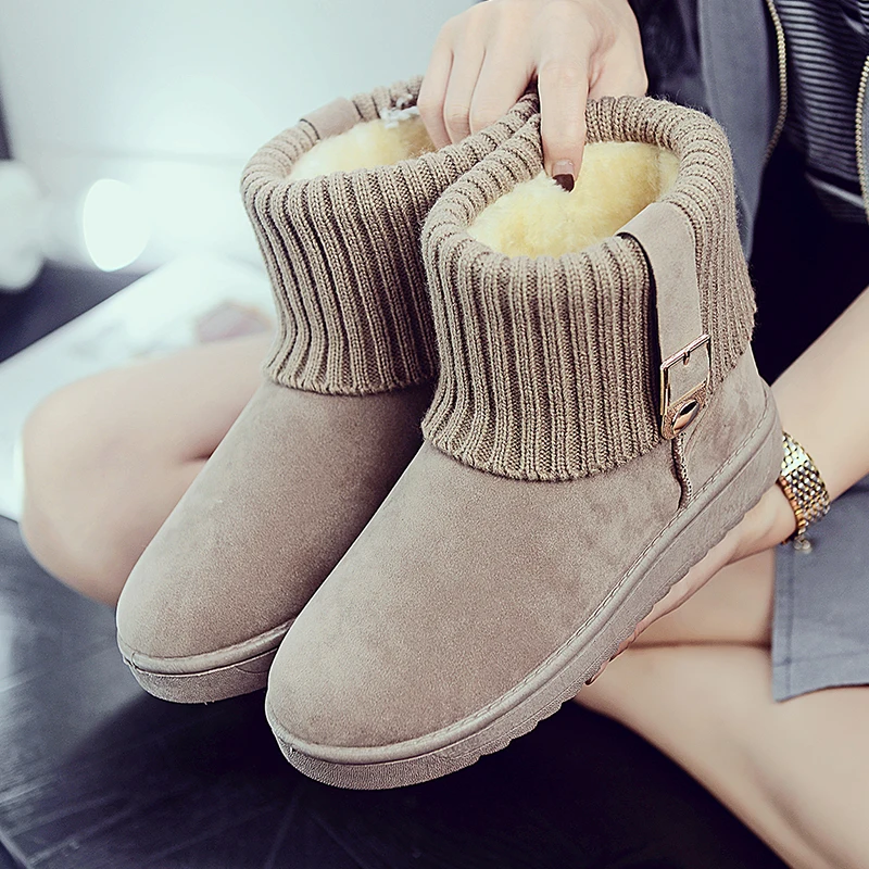 2018 new fashion Winter Women Snow Boots Ankle Buckle Strap Solid Platform Slip On Flats Casual Shoes 36-40 | Обувь
