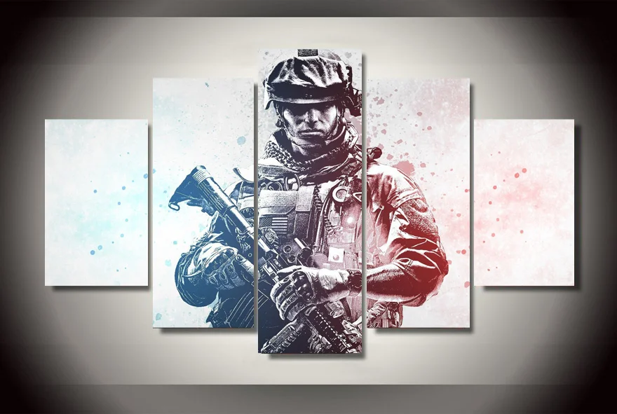 Наклейка на стену 5 Панель картина написанная в стиле модерн битвы солдат