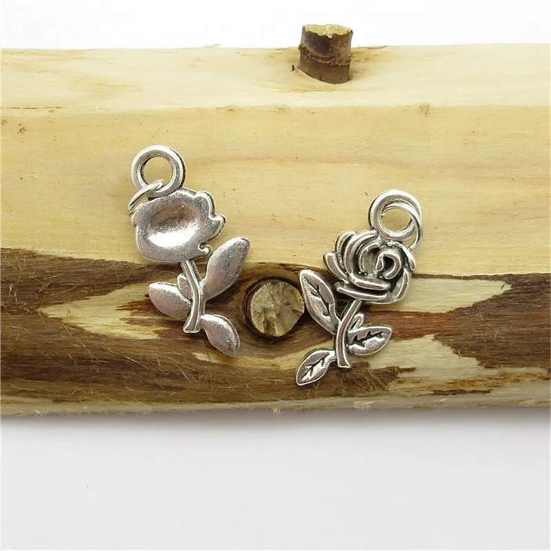 

100PCS (21*10mm )Antique Silver Rose Charm alloy pendant fit European Bracelets Necklace DIY Metal Jewelry Making