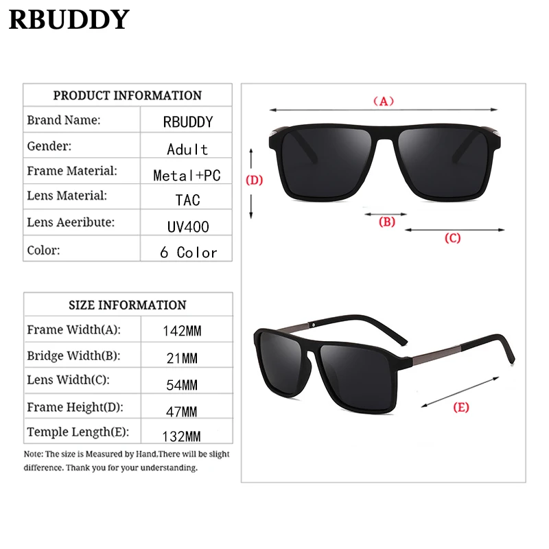 Очки солнцезащитные RBUDDY Мужские поляризационные брендовые винтажные квадратные