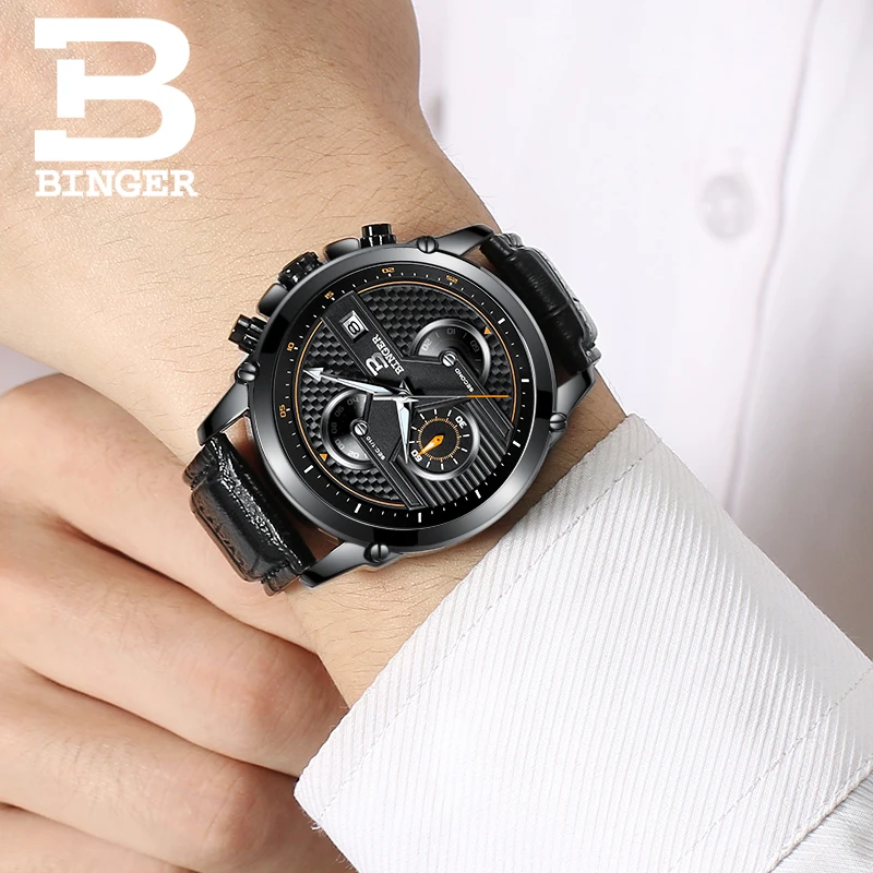 Мужские наручные часы Бингер брендовые Роскошные водонепроницаемые кварцевые с