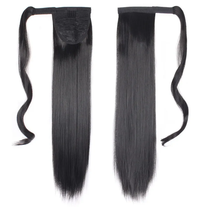 Black 2" Длинные прямые конский хвост клип в один кусок волос для наращивания женские шпильки синтетические термостойкие конский хвост накладные MapofBeauty - Цвет: Black