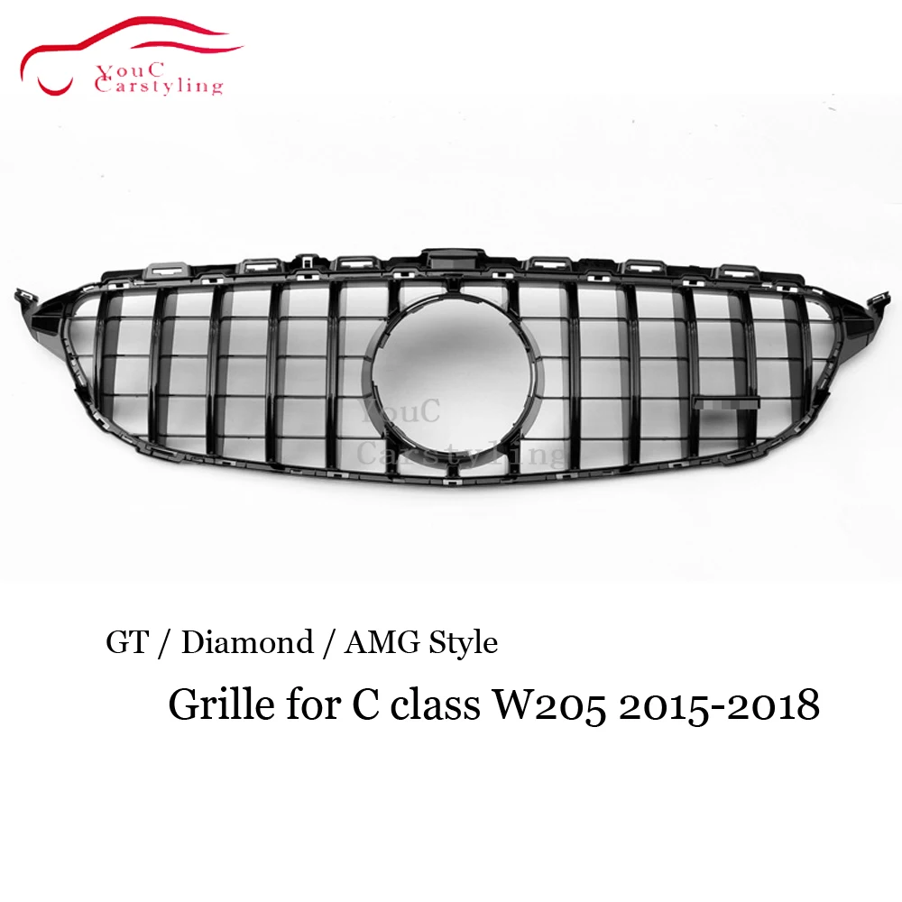 W205 Diamond/GT/AMG стиль автомобиля Передняя решетка сетки для Mercedes C 2015-2018 C180 C200 C250 C300 C350