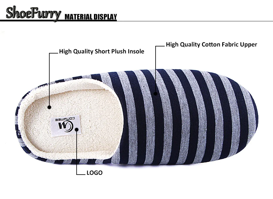 ShoeFurry/Повседневная обувь; мужские зимние домашние тапочки; мягкая плюшевая теплая хлопковая обувь; мужские домашние тапочки; меховые тапочки в полоску для спальни