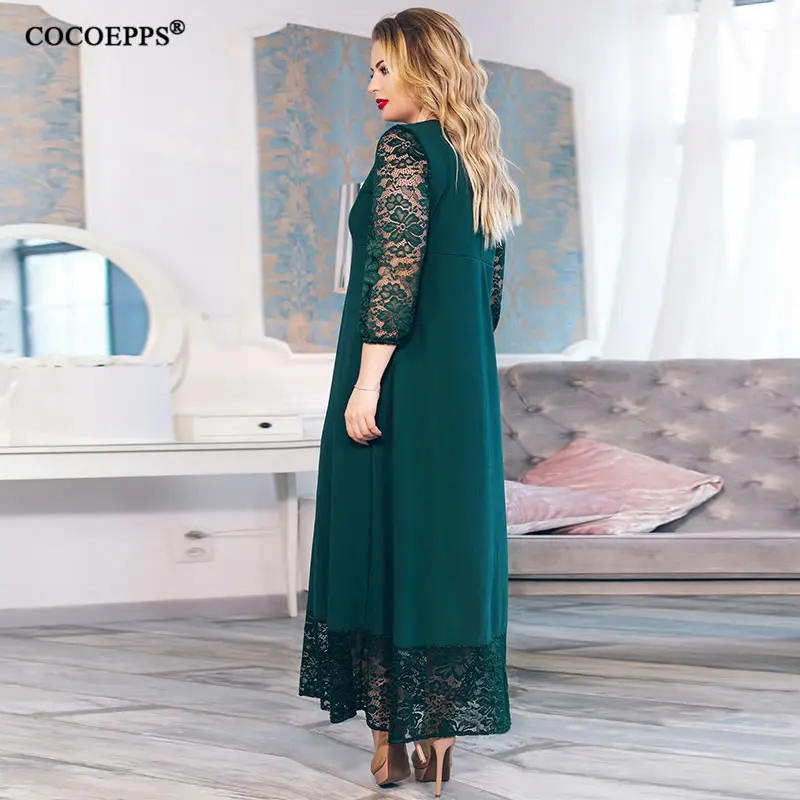 Женское длинное лоскутное платье COCOEPS повседневное Кружевное макси большого