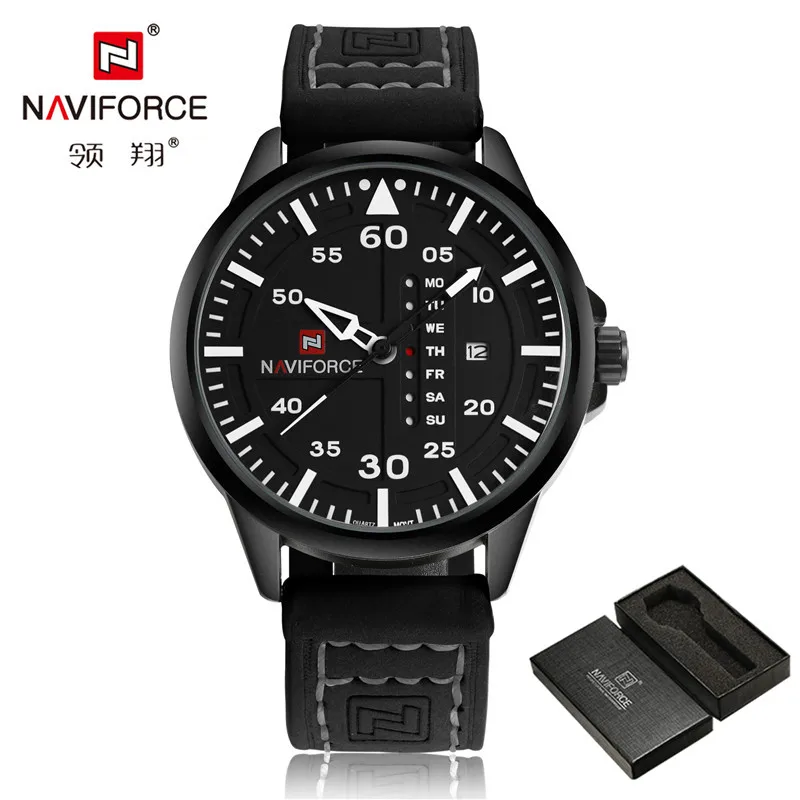 NA907403 with box NAVIFORCE мужские часы с датой недели, спортивные мужские часы, Топ бренд, Роскошные военные армейские деловые кварцевые мужские часы с кожаным ремешком, новинка 9074 - Цвет: NA907403 with box