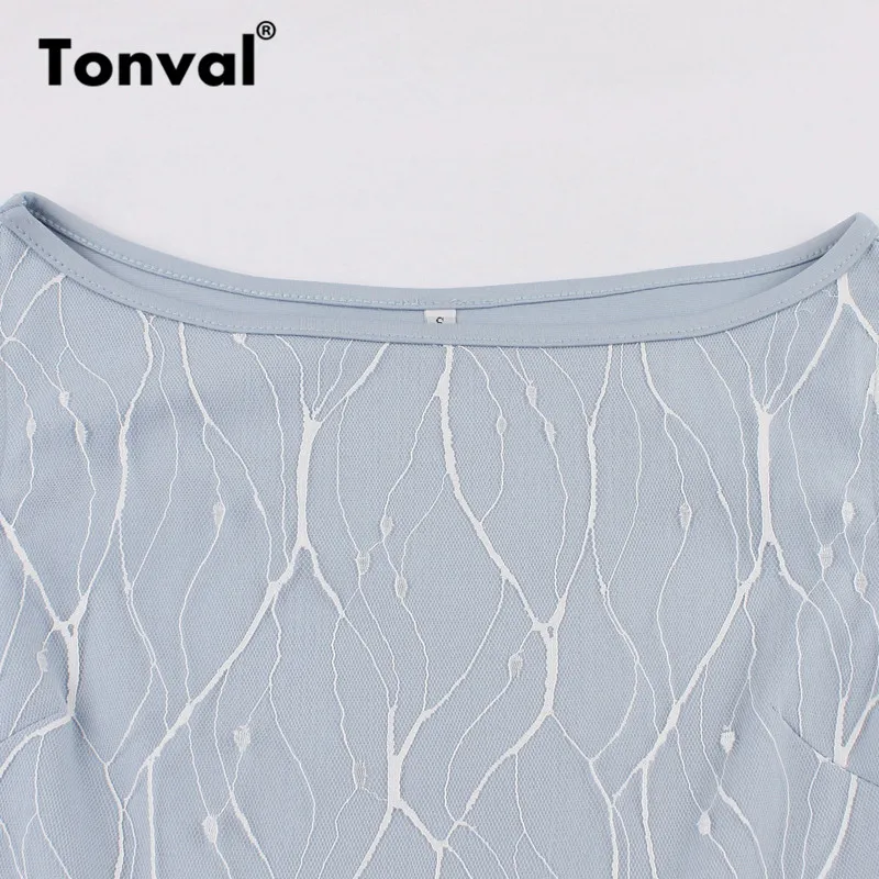 Tonval, винтажное Сетчатое женское платье, лодочка, круглый вырез, светильник, синее, ТРАПЕЦИЕВИДНОЕ, элегантное платье, рукав три четверти, осенние платья-качели