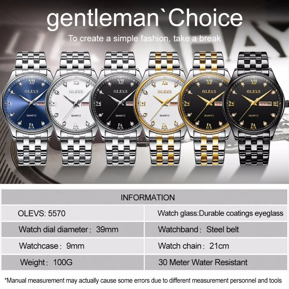 

Relogio Masculino Black Men Watch OLEVS Top Brand Luxury Fashion Quartz Clock Men's Business Waterproof Military Sport Watches