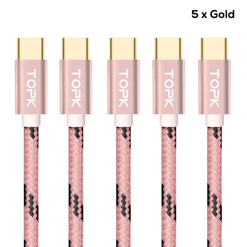 TOPK [5-Pack] usb type-C кабель для синхронизации данных USB-C зарядный кабель для samsung XiaoMi huawei адаптер кабель для мобильного телефона - Цвет: 5x RoseGold Cable