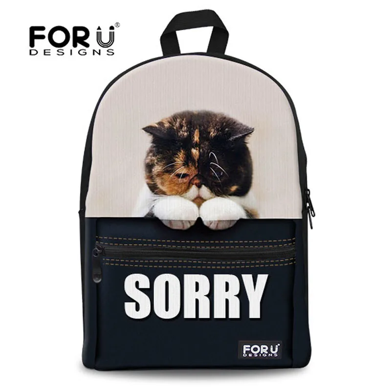 Рюкзак FORUDESIGNS с изображением кошки для женщин милый детский Ранец на плечо
