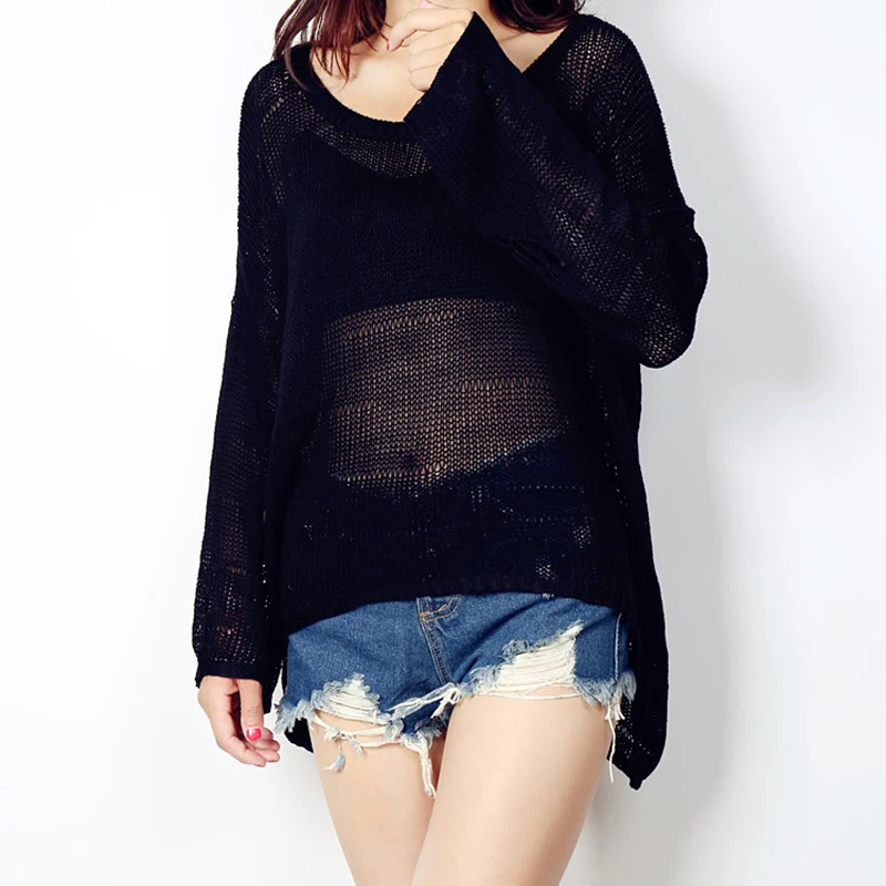Women Autumn Loose fit Long sleeve Sweater Destroyed ripped slouchy sweater pullover hollow out loose Jumper tops | Женская одежда