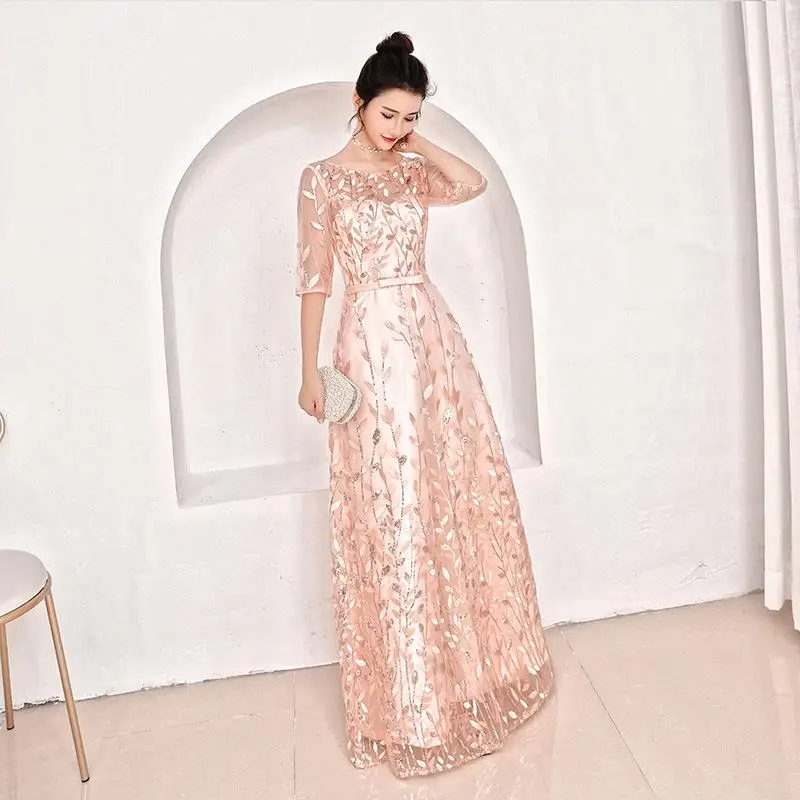 Sexy Flower Women Banquet Dress Elegant Full Length Abendkleider Party Dresses Noble O-Neck Robe De Soiree Gown 3XL - Цвет: Style E