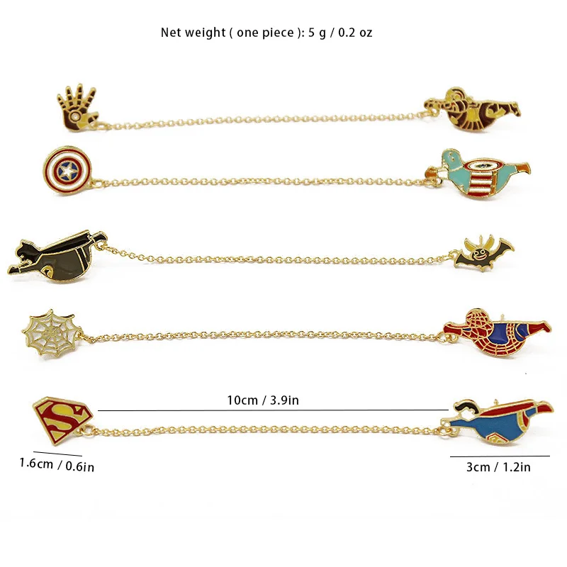 DC Marvel, Супергерой, Бэтмен, эмаль, Золотая брошь с цепочкой для мужчин, Wo, Мужская джинсовая куртка, Нагрудный значок, рубашка, блузка, воротник, зажим, броши