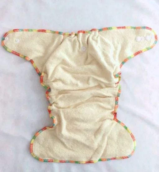 Fitted Cloth Diaper Overnight Diaper with 2 Cotton Hemp Inserts, One Size with Snap Buttons fit to 3-15kg baby No pul