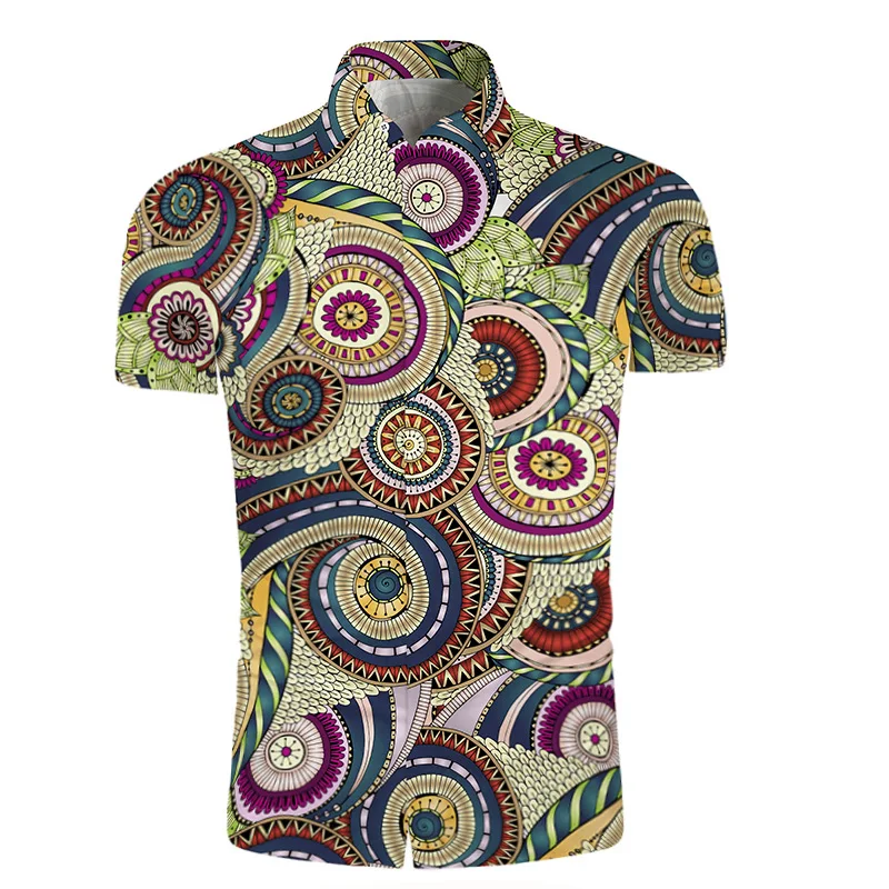 Boho африканская рубашка с геометрическим принтом Мужская цветная