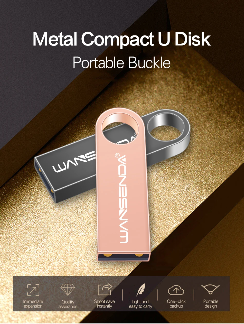 Флэш-накопитель wansenda Flash Drive, 64 ГБ, металлическая ручка, 32 ГБ, 16 ГБ, 8 ГБ, 4 Гб, водонепроницаемая Флэшка, USB 2,0, карта памяти, флэш-диск